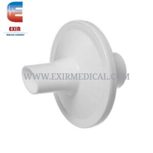 White plastic medical valve with a short tubular connector on a round disk (suction/adapter component).